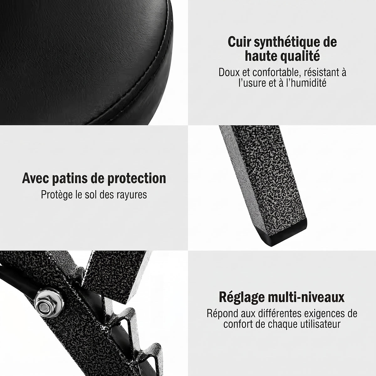 Cuir synthétique, patins de protection du sol et réglage multi-niveaux de la chaise RAKI