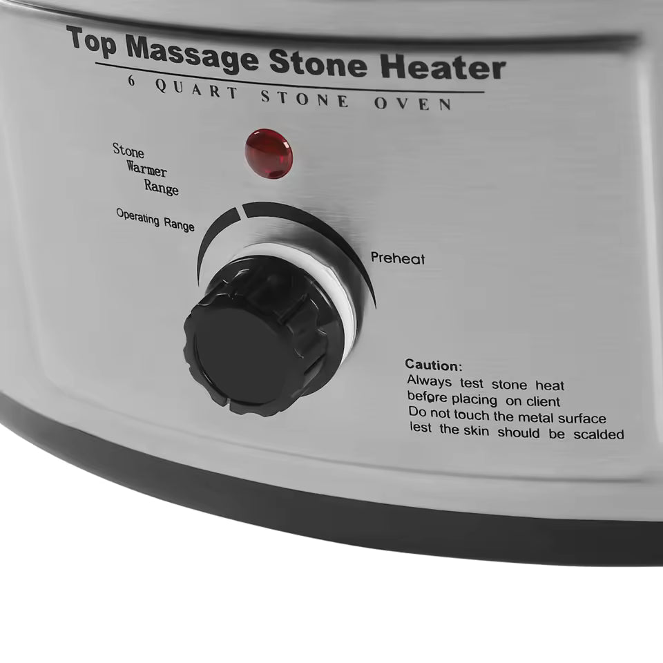 Gros plan sur le thermostat et le voyant de chauffe de l'appareil chauffe-pierre STORNA
