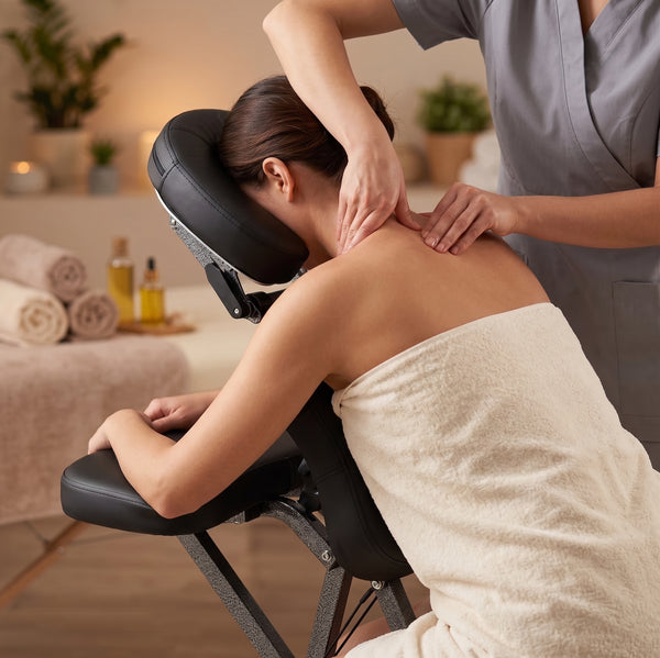 Massage de la nuque et des épaules sur la chaise de massage assis RAKI noire