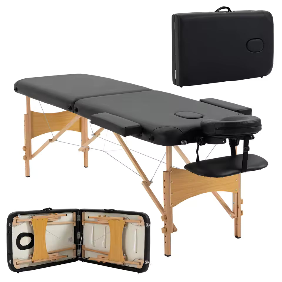 Table de massage pliante noire à structure en bois, image de la collection de tables de massage Image