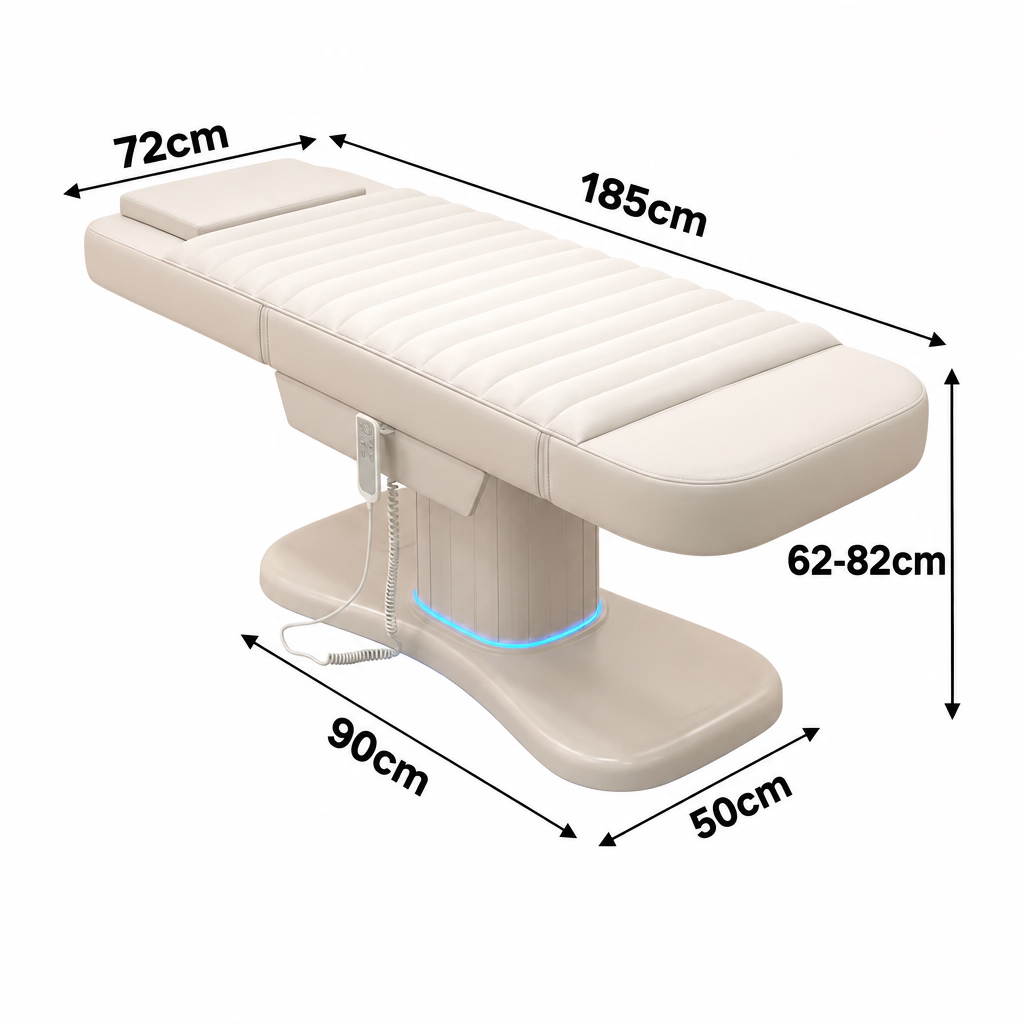 Dimensions de la table de massage électrique VIRTO : 185 x 72 cm, hauteur réglable de 62 à 82 cm