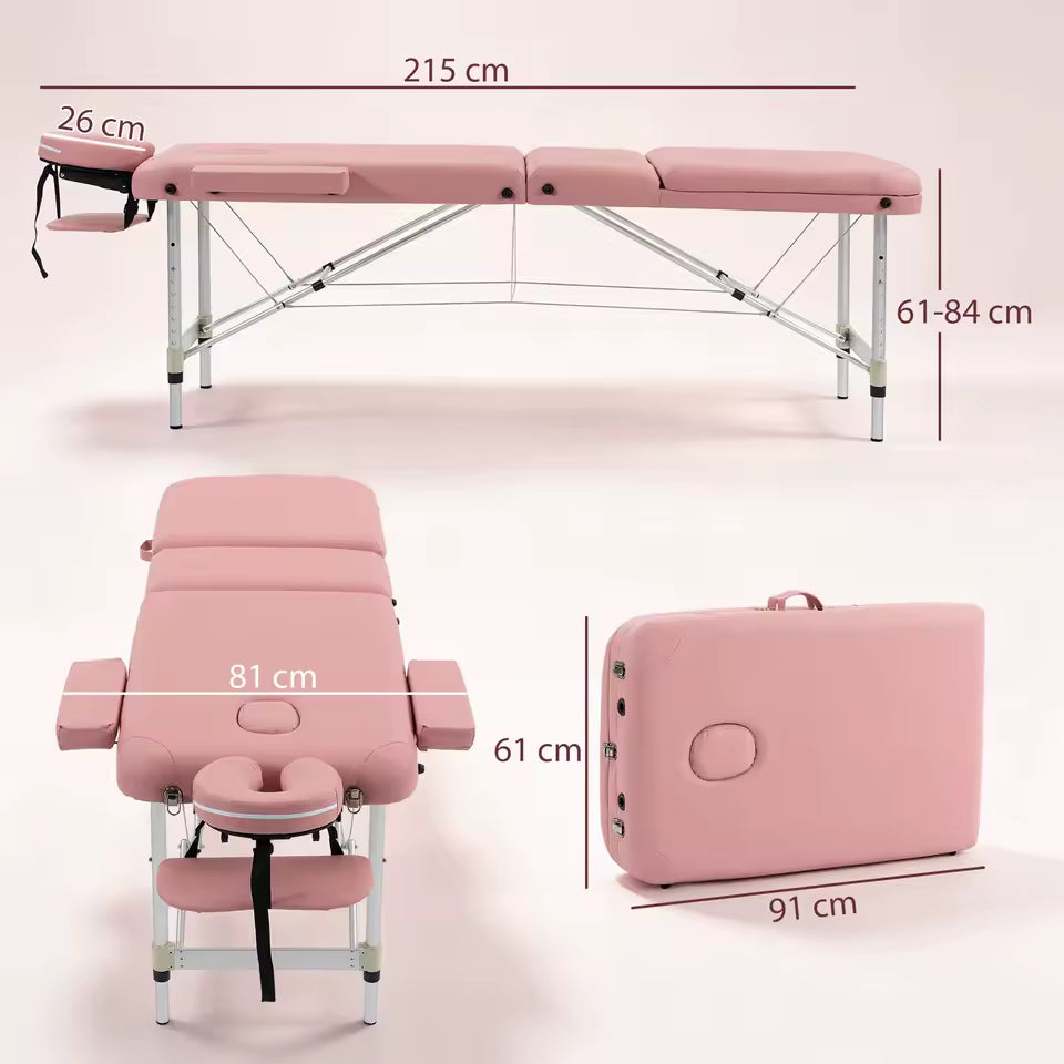 Dimensions de la table de massage pliante PIKKO : 215 x 81 cm dépliée et 91 x 61 cm pliée
