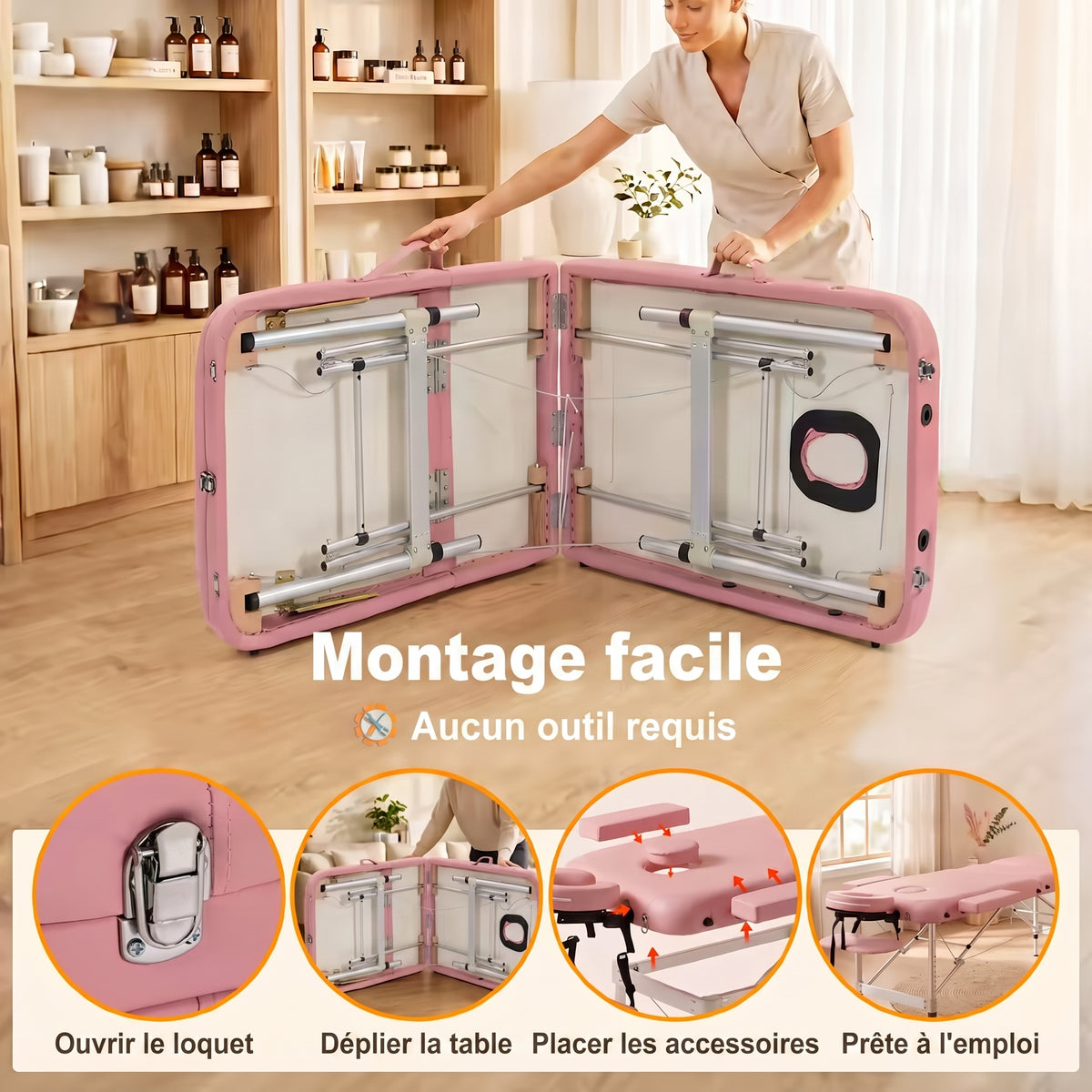 Montage sans outil de la table de massage pliante PIKKO en quatre étapes